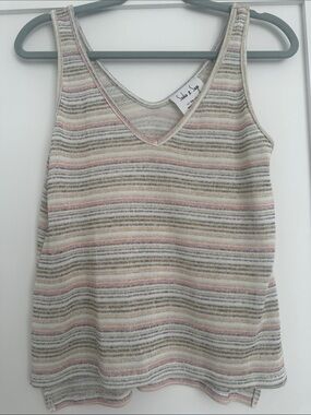 Sadie & Sage Cream Striped V-Neck Knit Tank with Pink and Gray Accents